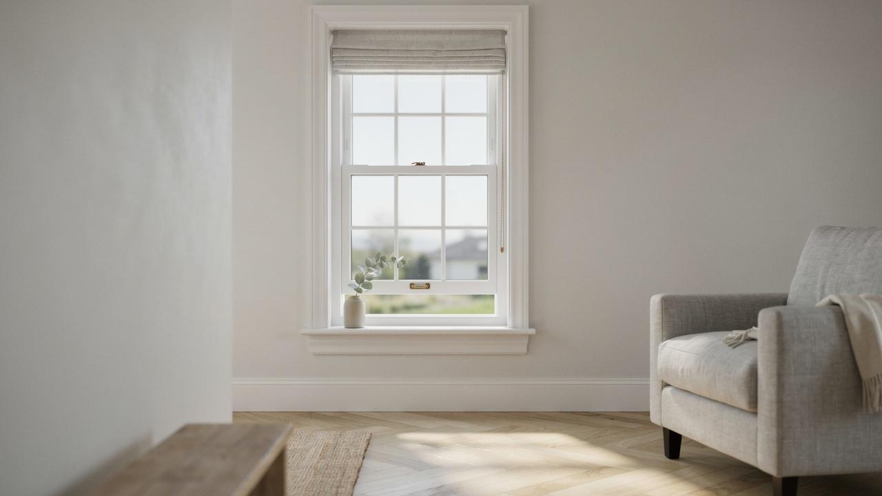 Single-hung window with a raised lower sash and fixed upper sash.