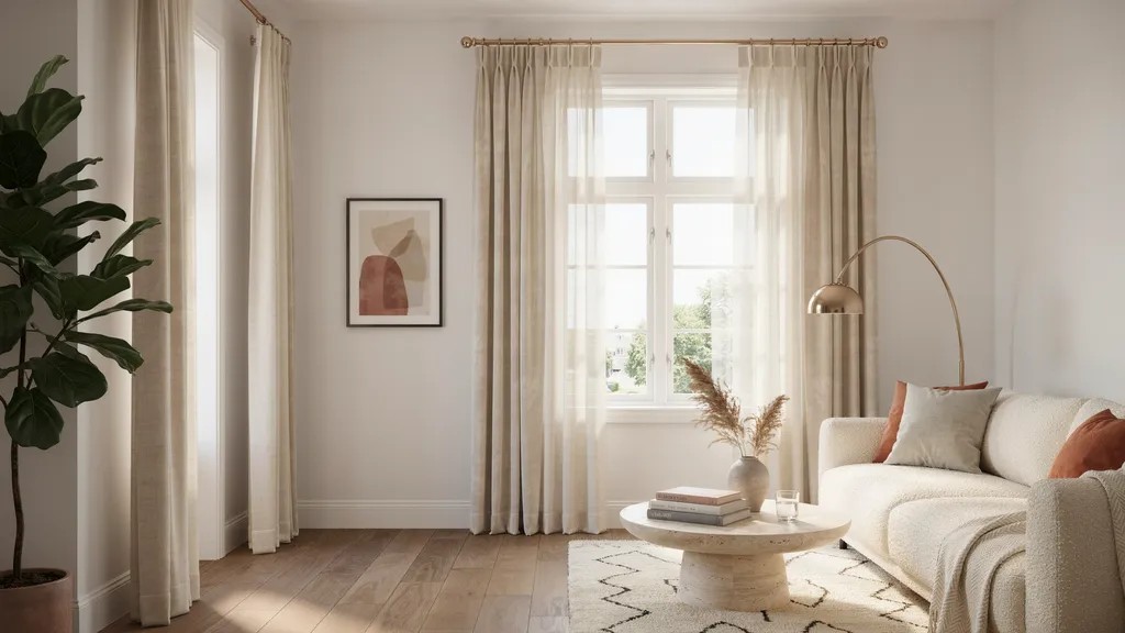 Layered curtains combining sheer inner panels with heavier outer drapes.