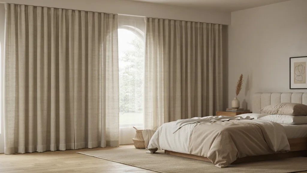 Back tab curtains with hidden loops and smooth tailored fabric.
