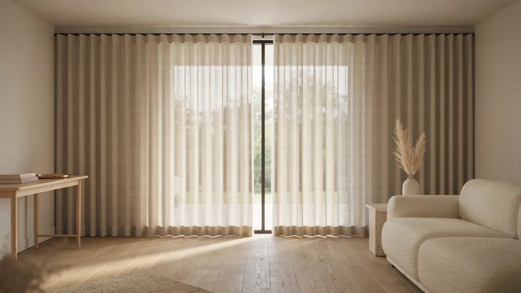 Ripple fold curtains creating smooth uniform waves across a large window.