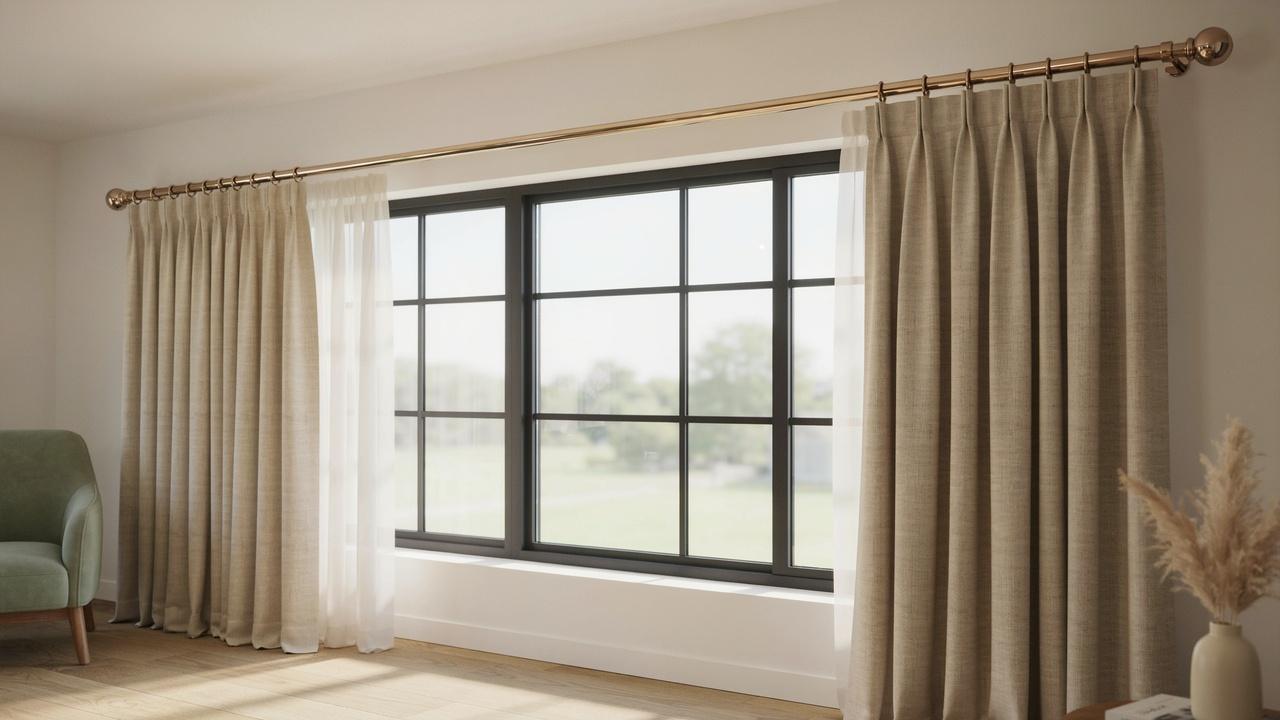 Decorative curtain rod with a stylish finial displayed above a window.