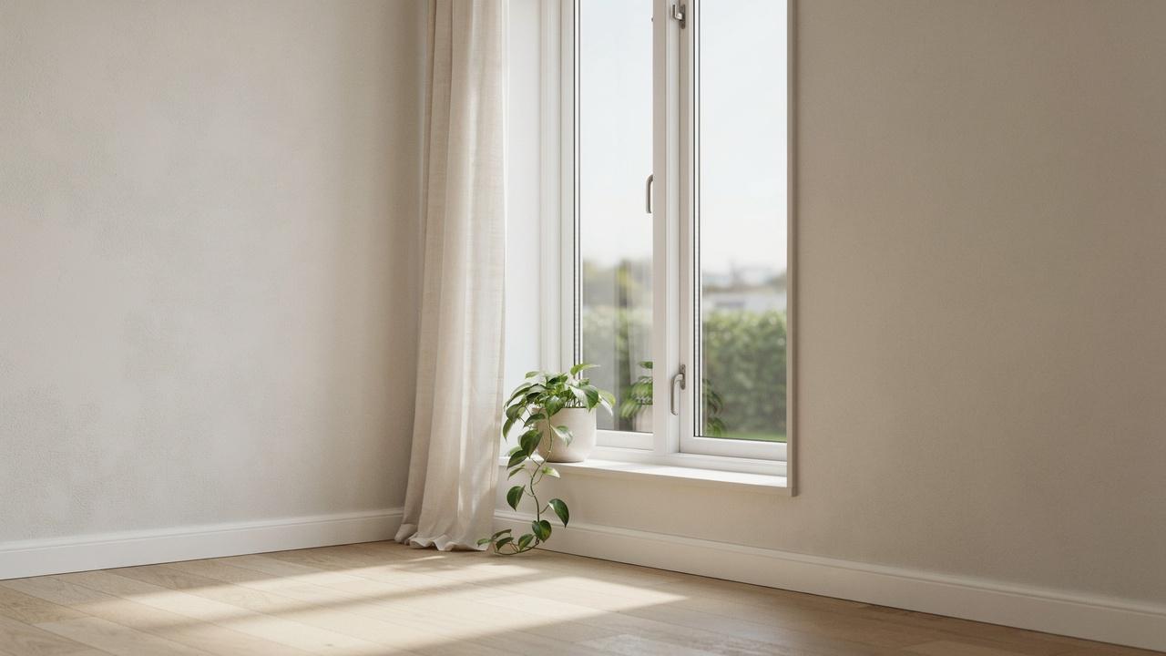 Casement window with a side-hinged sash opened outward for ventilation.