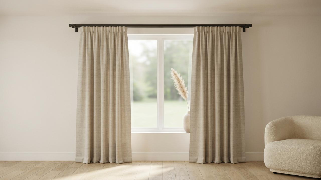 Modern window with a properly sized curtain rod that complements the curtains and room décor.